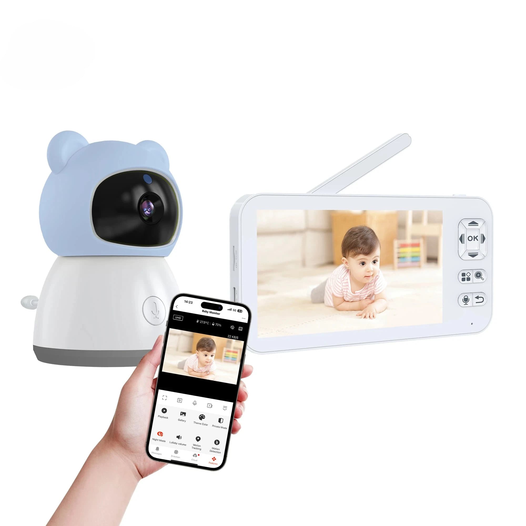Schermo da 5 pollici Baby Phone Monitor Wireless Audio bidirezionale Ninna nanna 720P Wireless Wifi Camera Video Baby Monitor con Tuya Smart App
