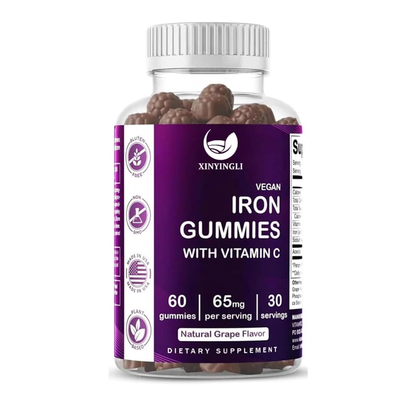 Integratore di Ferro 65 mg per Uomini e Donne - 60 Gommose Vegane - Deliziose Gommose al Ferro con Vitamina C
