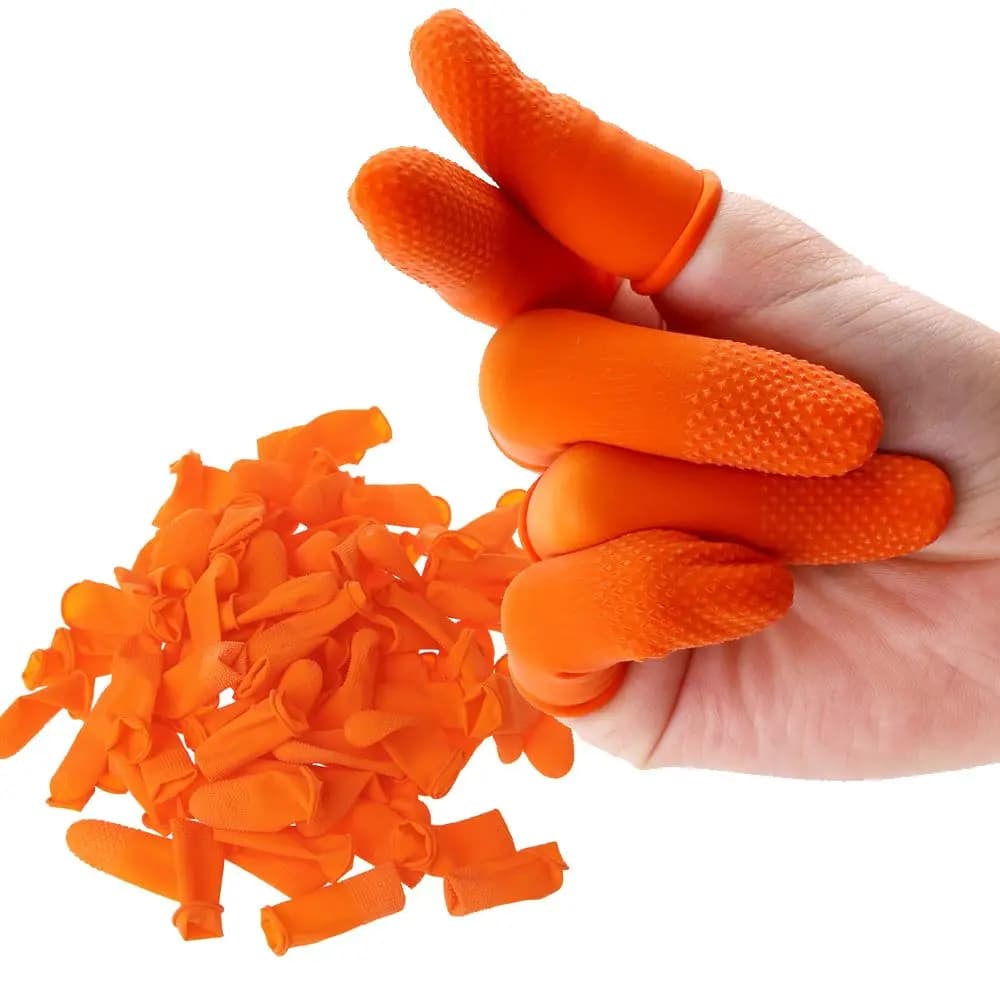 Guanti protettivi protettivi per la punta delle dita in lattice naturale riutilizzabili da 100 pezzi Guanti in gomma per dita arancioni Copri dito