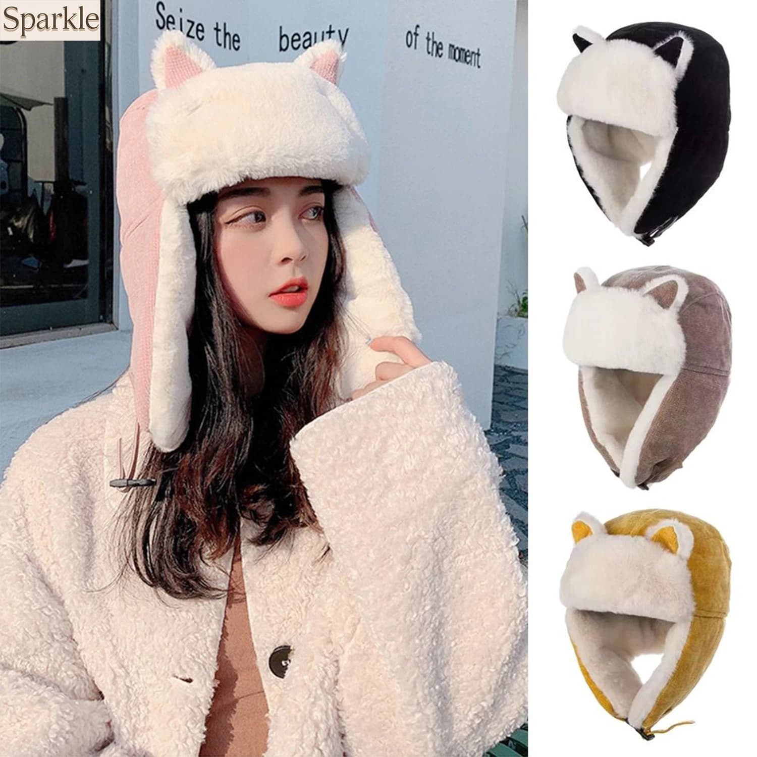 Cappello Invernale Caldo con Orecchie di Gatto, Paraorecchie Imbottiti, Berretto in Pile per Ciclismo e Sci, Antifreddo