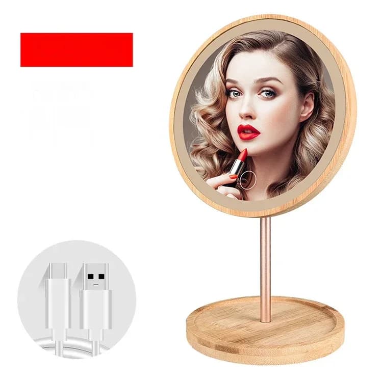 Luce diffusa luminosa regolabile Ingrandimento 3X Touch screen con ricarica USB Specchi per trucco di bellezza da tavolo in legno