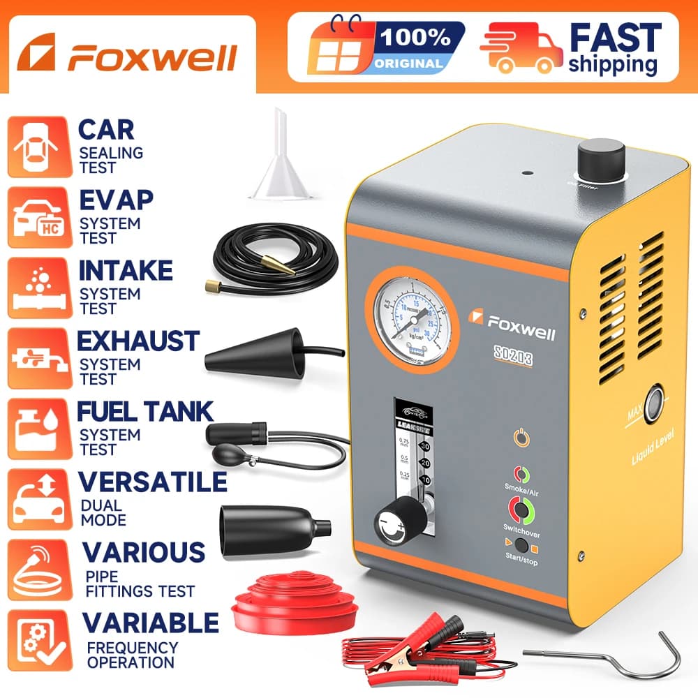 FOXWELL SD203 Rilevatore di perdite di fumo Pompa d'aria incorporata Generatore di fumo Turbo Test di perdite Modalità aria/fumo per strumenti di ispezione auto 12V