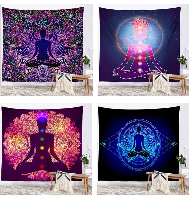 Seven Chakra Tapestry, Indian Buddha Meditation Wall Hanging, Mandala Decor, Psychedelic Yoga Mat, Spiritual Room Decor