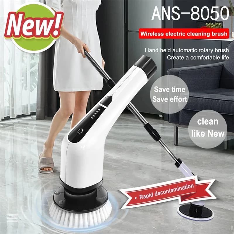 Spazzola per pulizia elettrica senza fili 7 in 1 manico lungo retrattile per la casa, bagno, WC, spazzola per pavimenti, strumento per la pulizia del mop elettrico