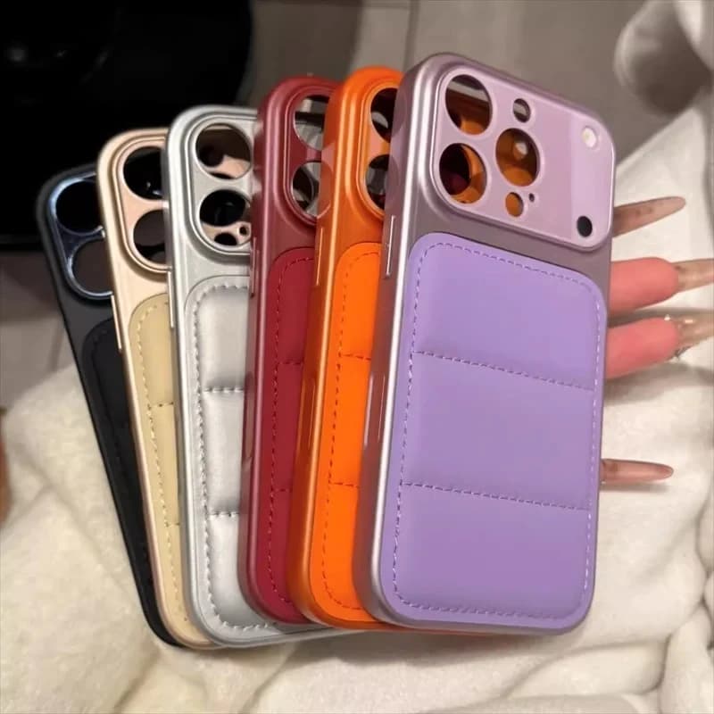 Fashion Wave Puffer Down Jacket Case For iPhone Air 16 15 14 13 17 18 Pro Max PC Camera Protect Metallic Paint Shockproof Cover