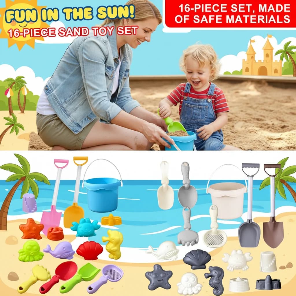 Set di giocattoli da spiaggia per bambini, strumenti per scavare nella sabbia e giocare con l'acqua, con secchio, paletta, clessidra, colore casuale, decorazioni da giardino
