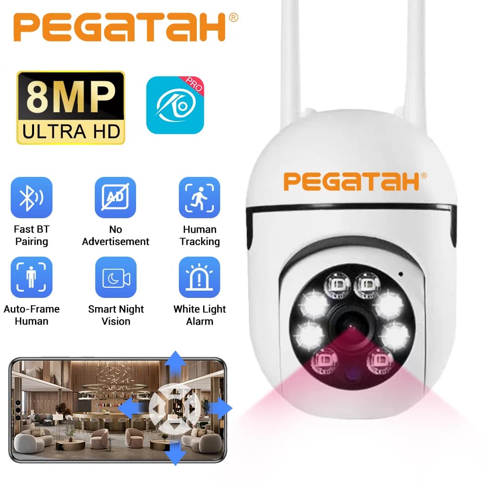 Telecamera di Sicurezza Wireless WiFi 8MP con Visione Notturna 2K HD per Interni ed Esterni, Monitor per Bambini, Telecamera CCTV
