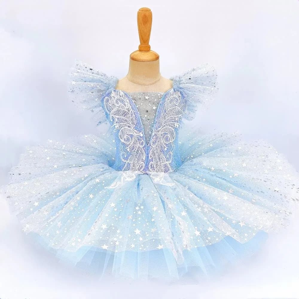 Fashion Sequin Ballet Dress Modern Champagne Ballet Tutu White Party Dress Performance Clothes Children