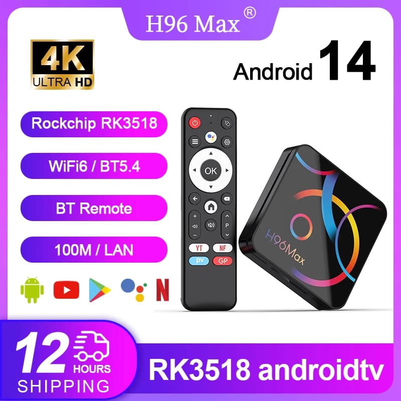 H96Max RK3518 Android 14 TV Box 4K Quad Core WiFi6 BT5.4 con Assistente Vocale Google e Nuovo Design della Lente Geometrica Set-Top Box