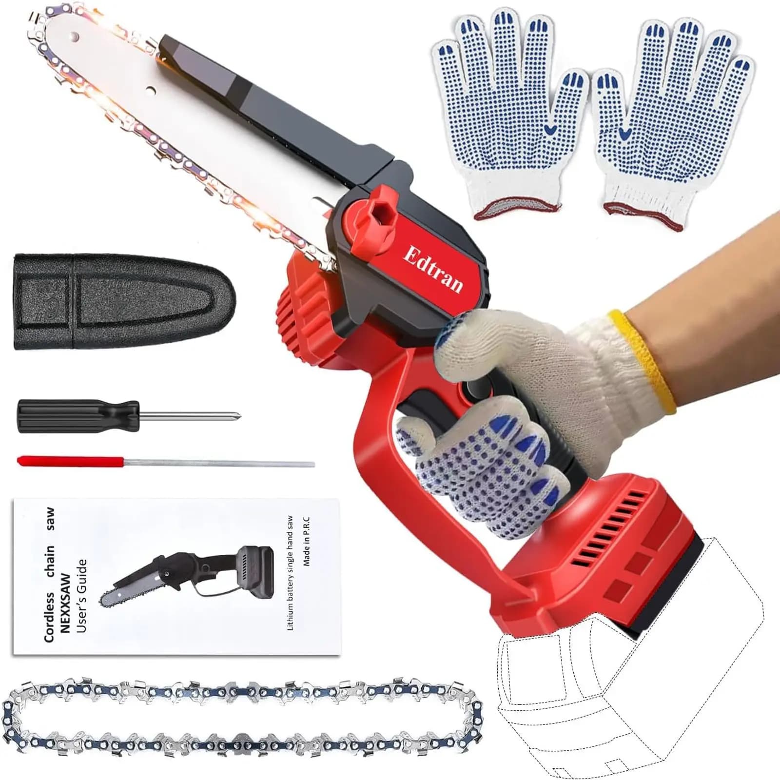 Mini Motosega a Batteria da 6 Pollici – Sega a Mano Brushless per Batteria da 18V, Blocco di Sicurezza, Catena di Ricambio per Potatore Telescopico e Lavorazione del Legno
