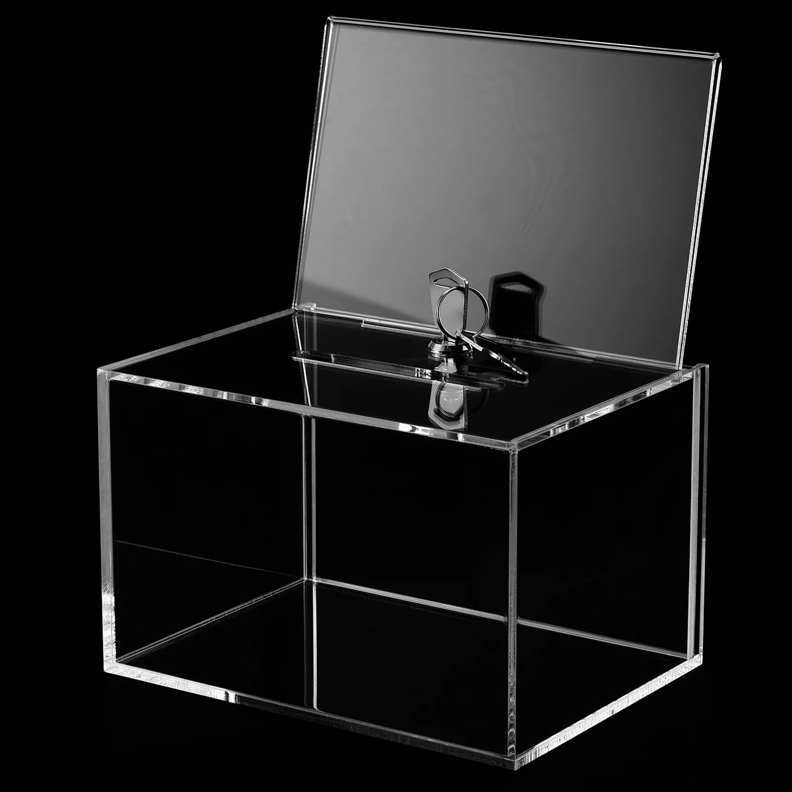 Scatola per donazioni in acrilico con serratura, porta cartello trasparente per urna, contenitore per suggerimenti portatile, lotteria