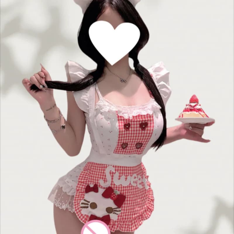 New Backless Off-shoulder Cute Short Pure Desire Sweetheart Little Maid Sweet Lace Plaque Sexy Underwear Cherry Maid Uniform