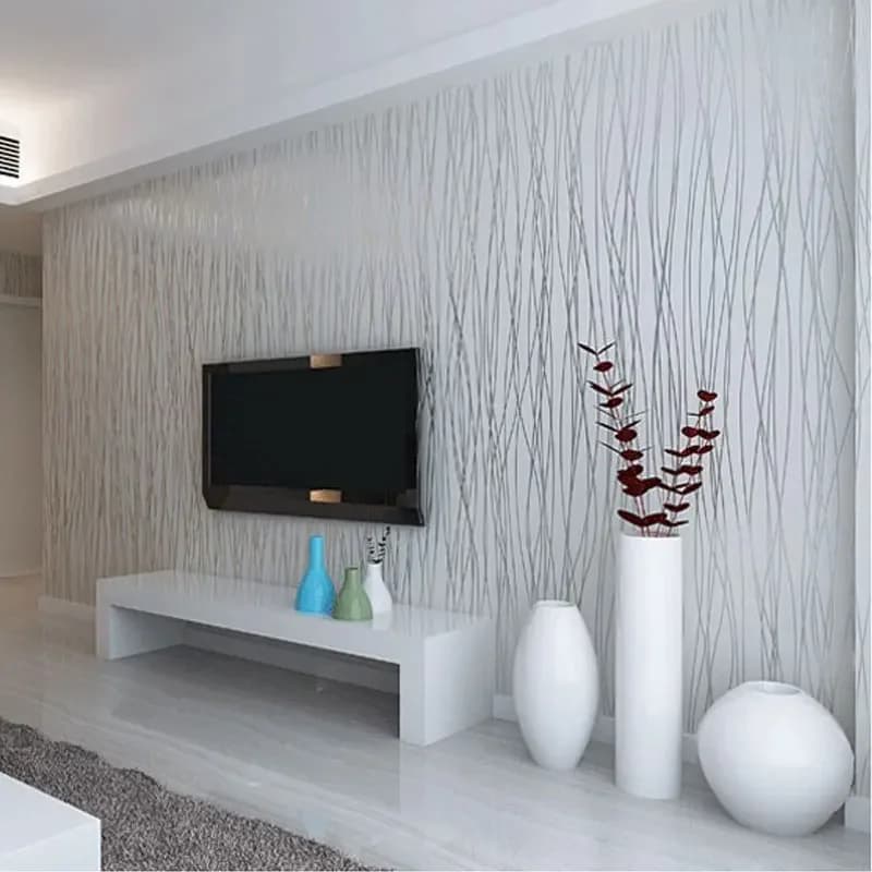 Grey Stripes Environmental Protection Breathable Non-woven Flocking Wallpaper For Living Room Sofa TV Backdrop Home Decor Modern