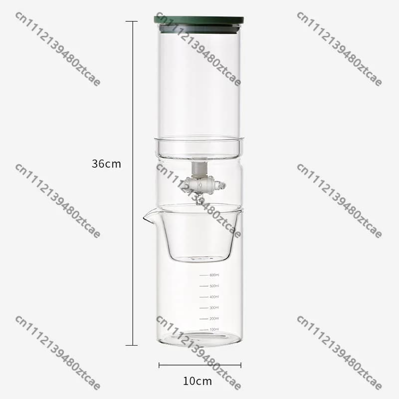 600ml Glass Cold Drip Coffee Pot Set with Spoon, Mat and 100 Filter Papers, Household Iced Cold Brew Sharing Coffee Maker