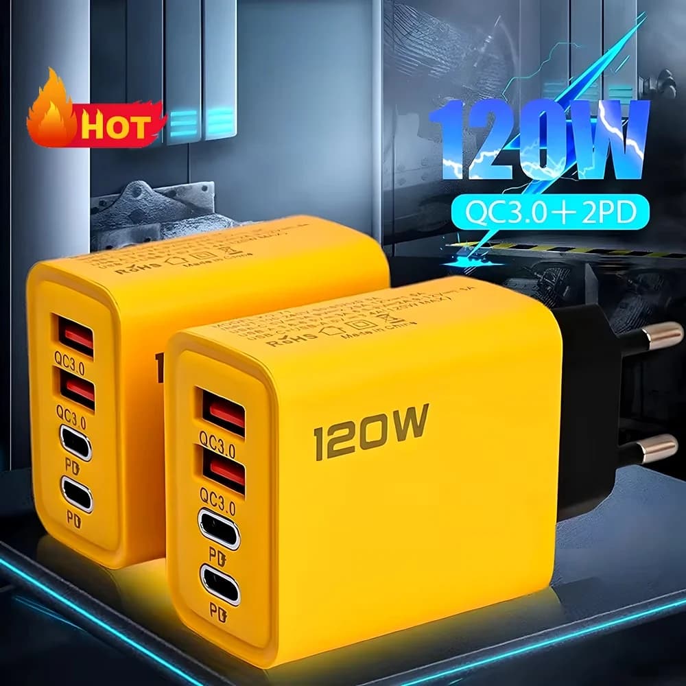 Caricabatterie rapido totale da 120 W Tipo C Adattatore per caricabatterie USB Quick Charge 3.0 per iPhone Samsung Xiaomi PD Caricatore USB Spina di ricarica rapida