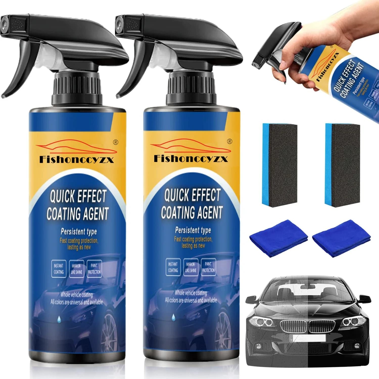 Spray per Rivestimento Auto ad Effetto Rapido, Nuovo Agente di Rivestimento, Cera per Auto a Rapida Applicazione, Lucidante Spray per Graffi Auto, Lavaggio Senz'Acqua