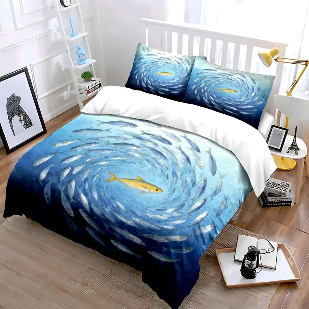 Fish-Inspired Art Decor Set Soft Comfortable Duvet Cover Bedding Set Included 1*Duvet Cover & 2*Pillowcases, gift