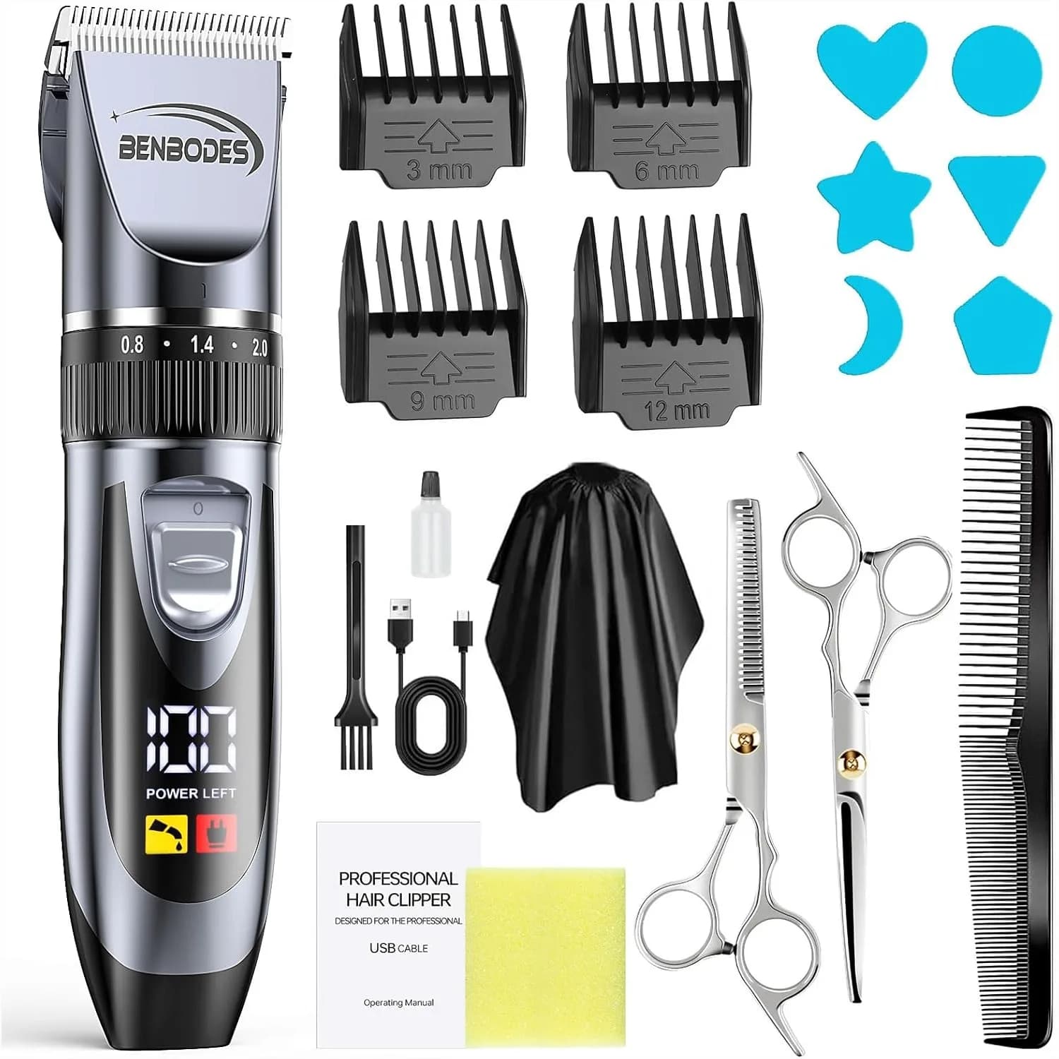 Kit di Tagliacapelli e Regolabarba per Uomo, Set 14-in-1 Ricaricabile Senza Fili con Display LED per la Cura Personale a Casa