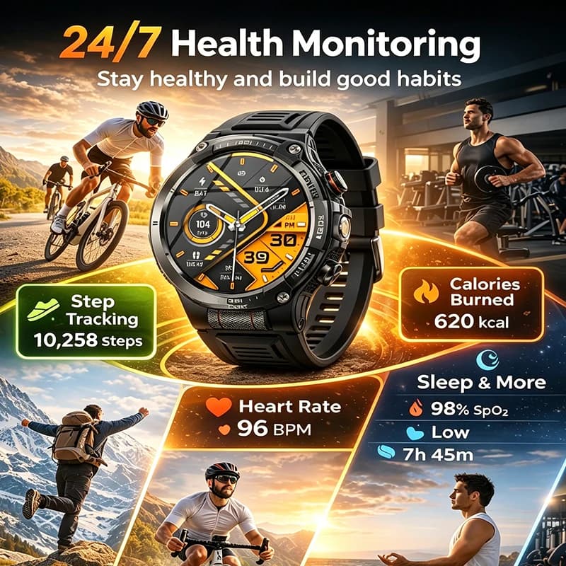 2026 Military Grade 1100mAh Battery Smart Watch Photosensitive roller Waterproof GPS Compass Call AMOLED Men Sports Smartwatch