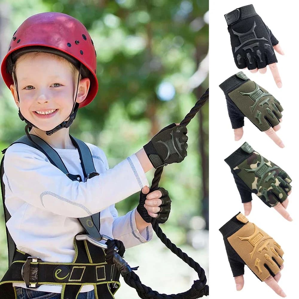 1 paio di guanti tattici senza dita per bambini esercito militare mimetico guanti antiscivolo mezze dita ragazzi ragazze bambini sport all'aria aperta ciclismo