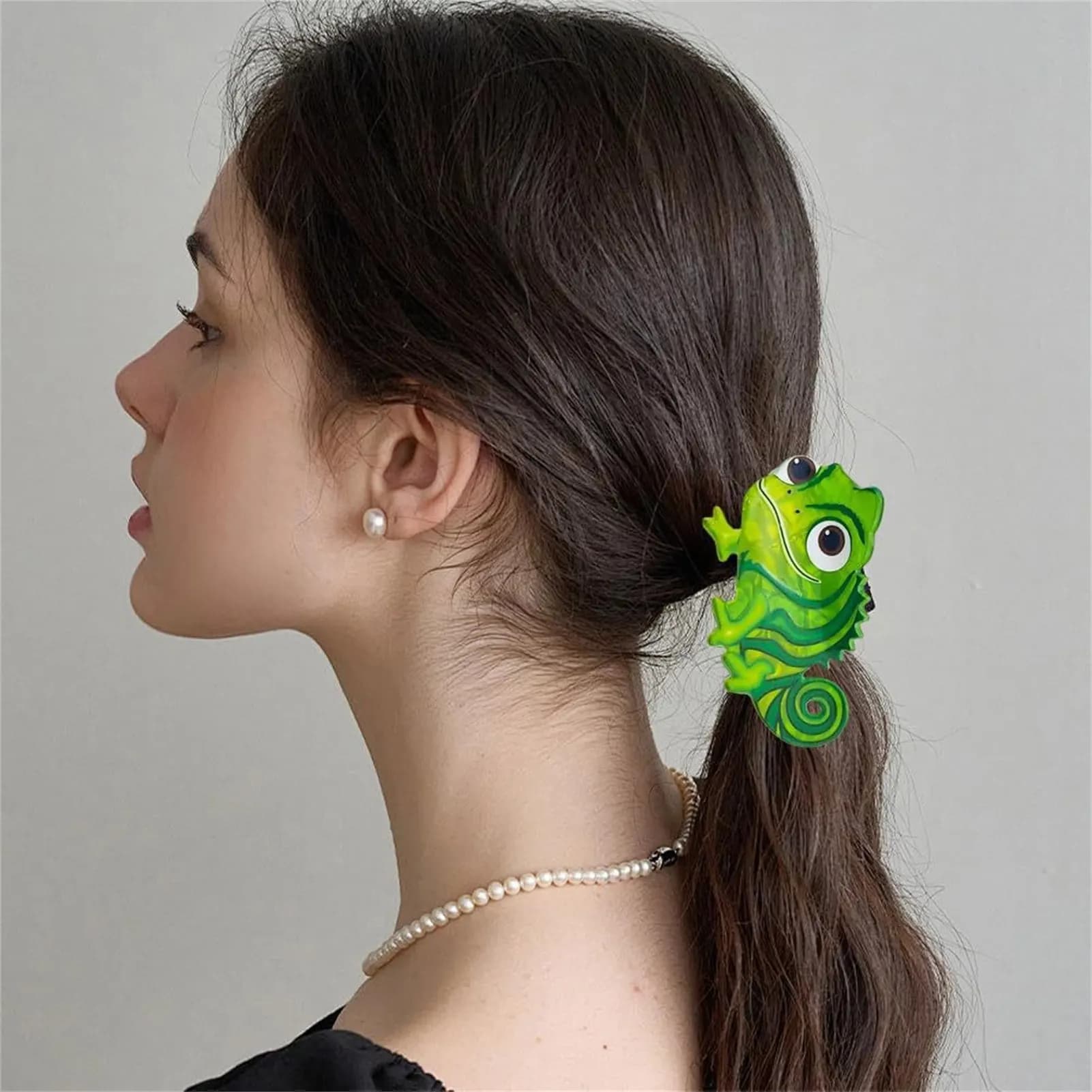 Fermaglio per capelli a forma di lucertola verde antiscivolo in acrilico per donna, ideale per uso quotidiano, feste o come regalo