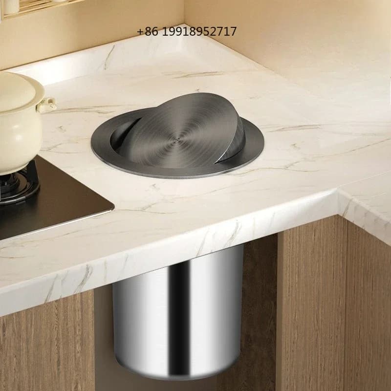 Kitchen Trash Can Built-in Garbage Bin Stainless Steel Litter Bins Luxury Touch Dustbin with Lid Kitchens Accessories JJ563