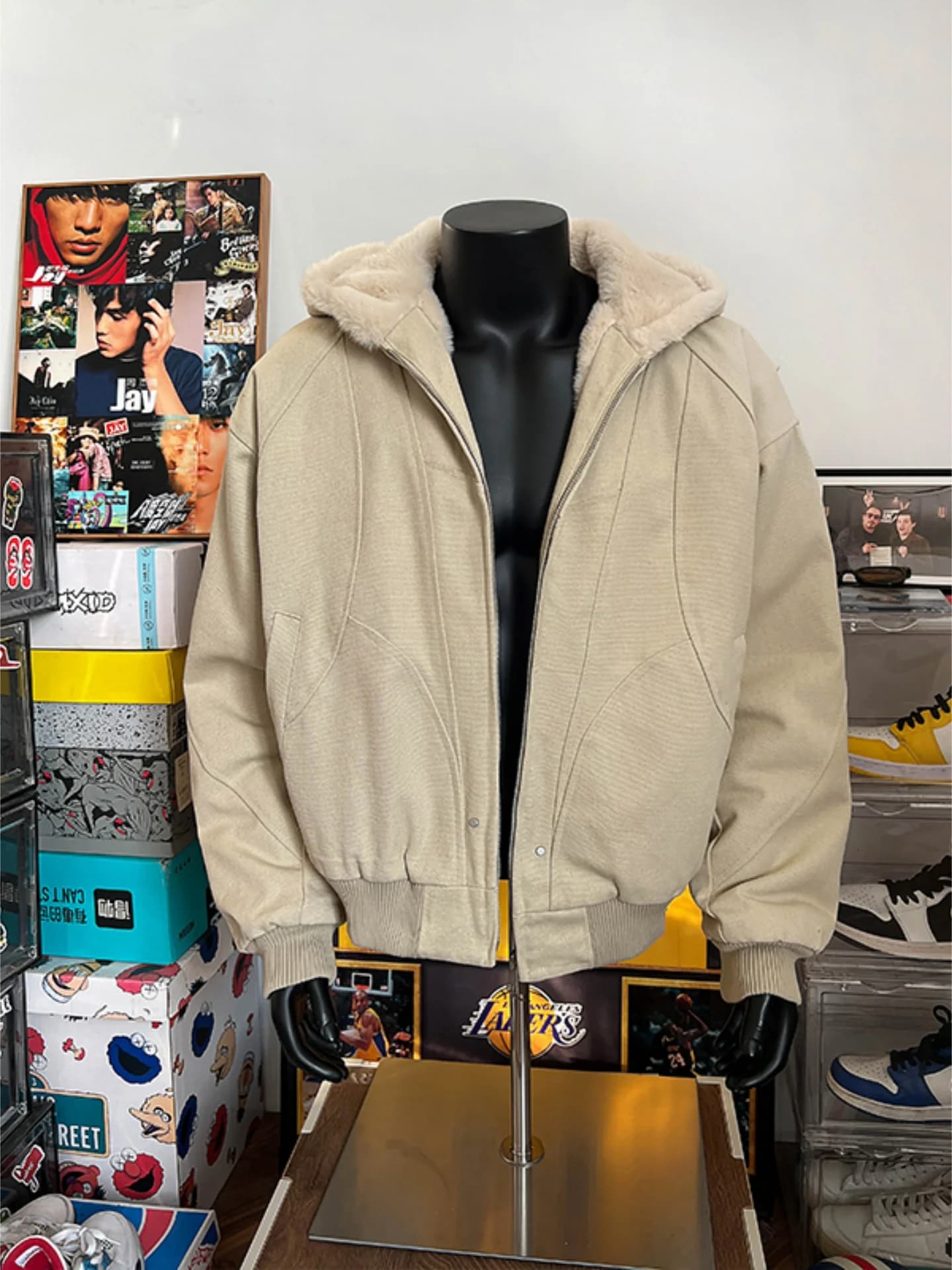 Thiened Waed Canvas Fce Lined Cotton Jaet for Men Winter Warm Casual Hooded Zipper Pure Color American Sle Coat