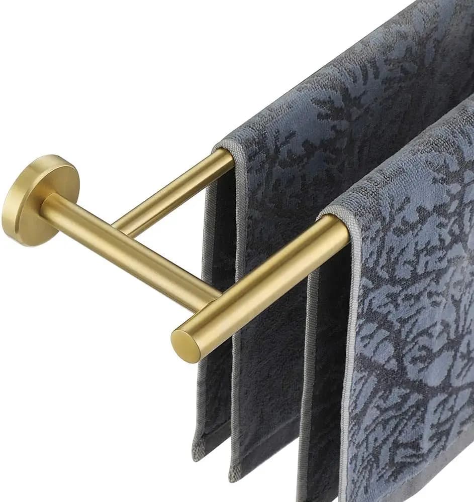 Portasciugamani Doppio da 27 Pollici, Oro Spazzolato, Lunghezza Utilizzabile 24 Pollici, Acciaio Inossidabile 304 Spessore 0,8mm, Portasciugamani da Bagno