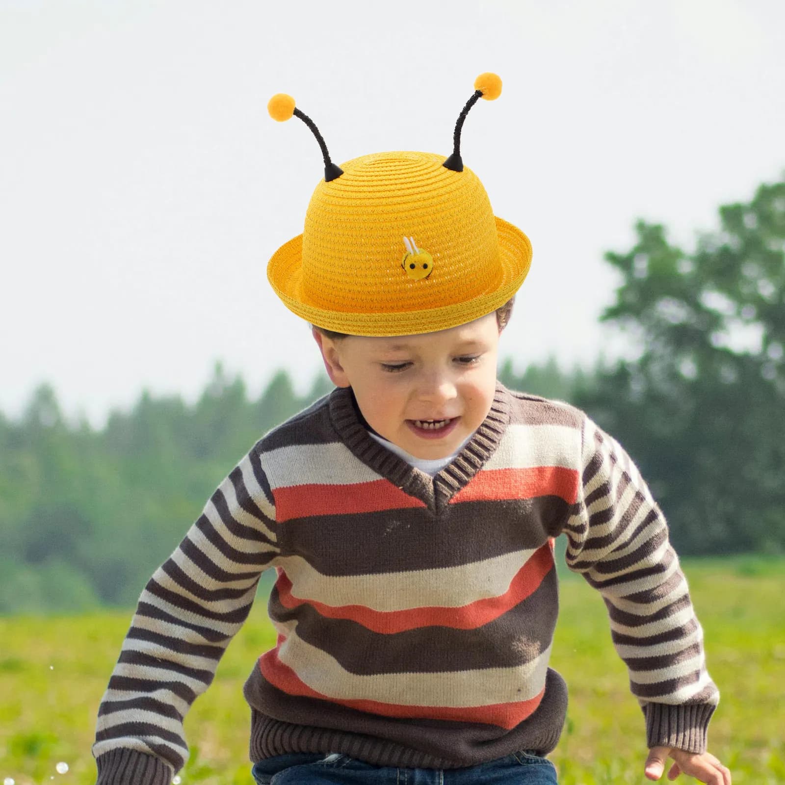 Kids Sun Hat Baby Summer Cap Lightweight Uv Protection Beach Hat For Toddler Children Bee Pattern Elastic Strap