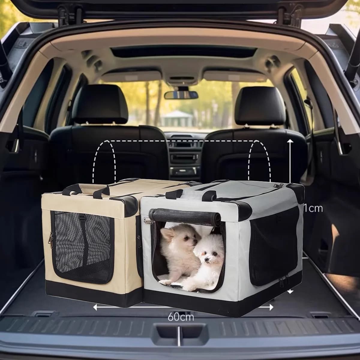Foldable Soft‑Sided Pet Car Crate Portable Dog Cat Travel Kennel Breathable Mesh Pet Carrier for SUV Trunk Indoor Outdoor Use