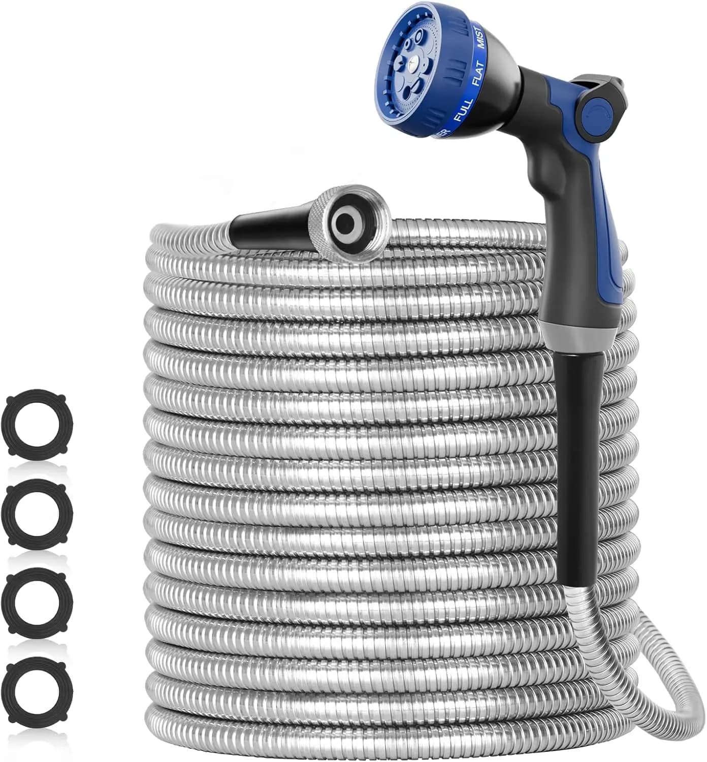 50ft 304 Stainless Steel Garden Hose Metal, Heavy Duty Water Pipe Puncture Resistant (Sliver)