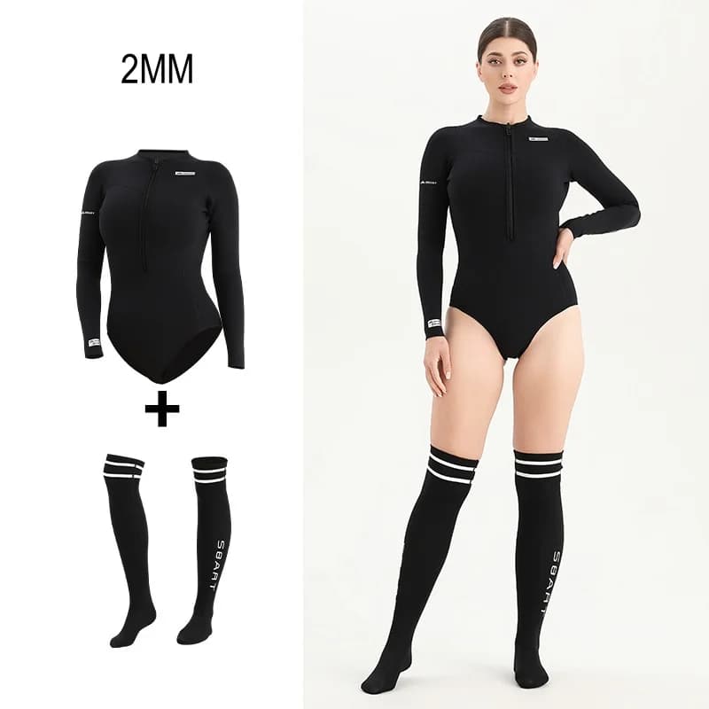 2MM Donna Manica lunga Scuba Tenere al caldo Sport acquatici Snorkeling Nuoto Muta da sub Calzini Neoprene Pesca subacquea Kayak Mute