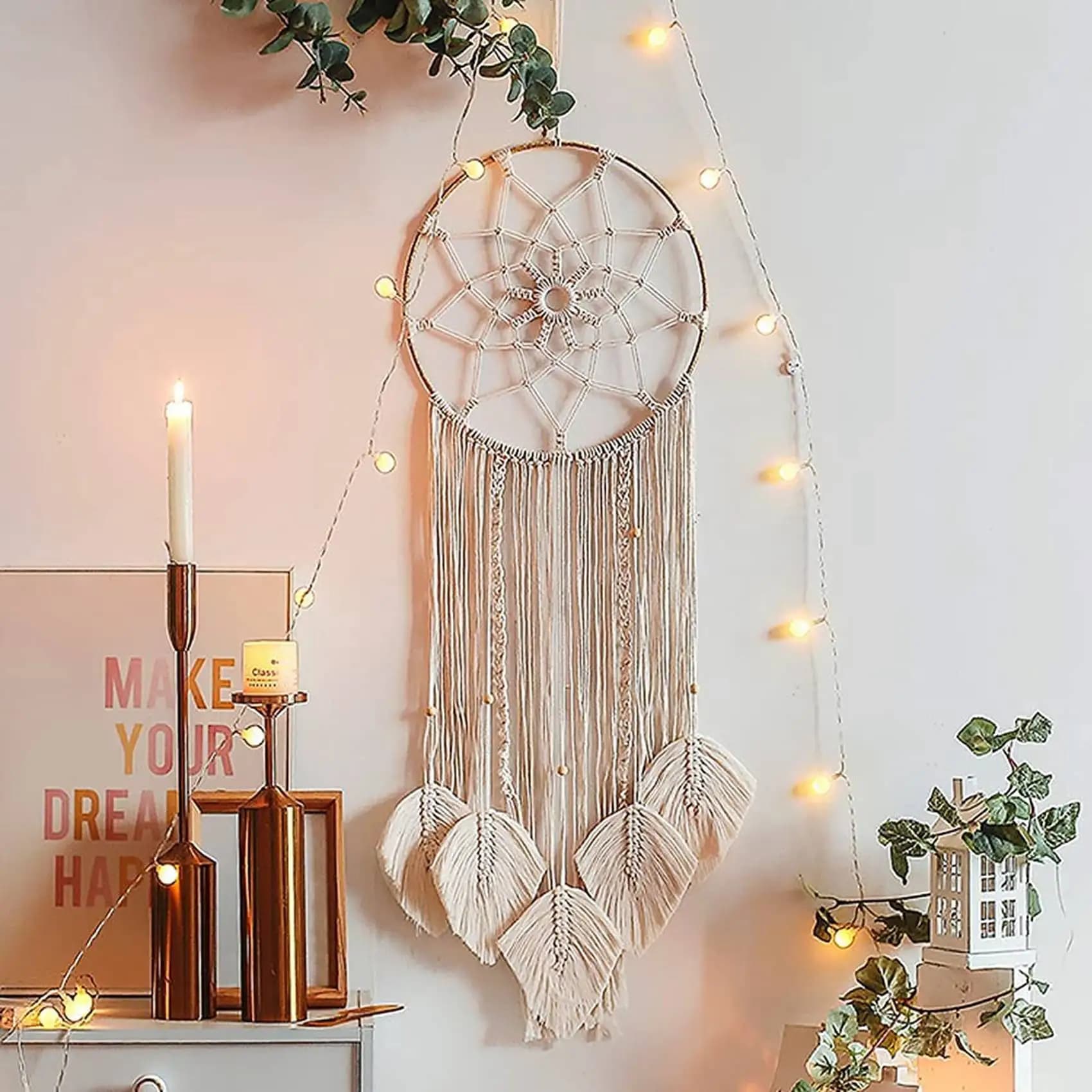 ABRW-Macrame Dream Catcher Large Wall Hanging Handmade Dream Catcher Boho Tassels For Bedroom Living Room Decoration Gift
