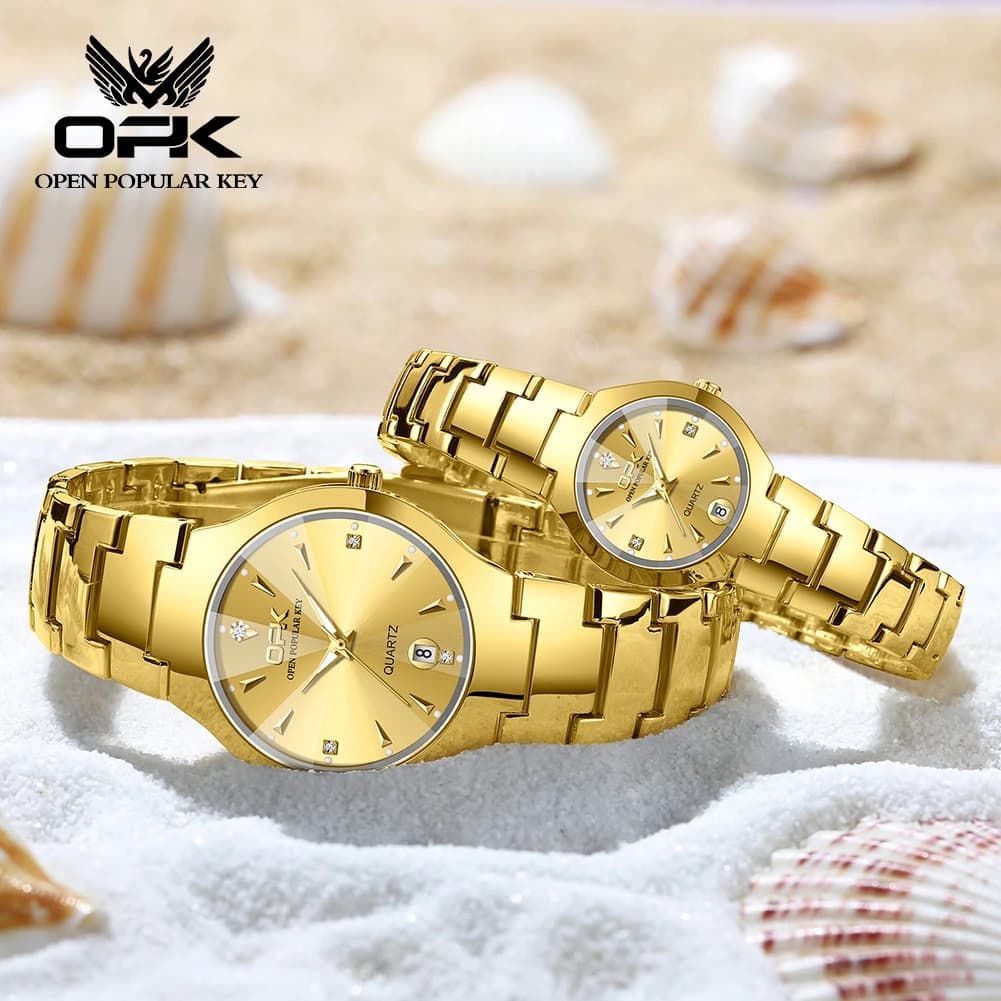 OPK 8105 Luxury Men And Women Couple Watches Waterproof Luminous Fashionable Quartz Wristwatch Trendy Original Stainless Steel