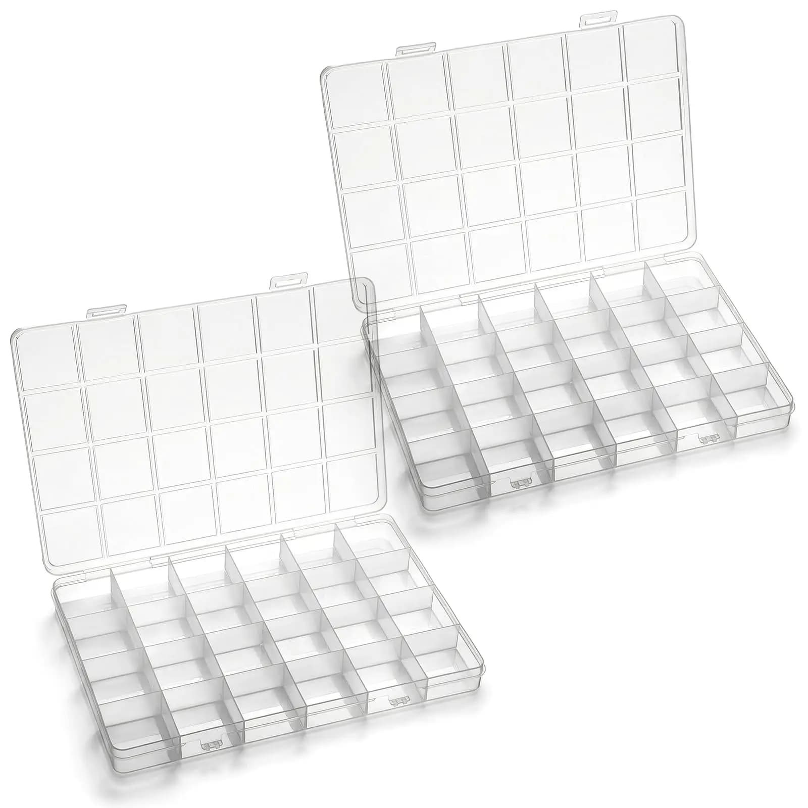 24-Grid Plastic Organizer Box with Adjustable Dividers, Clear Storage Container for Jewelry, Beads, Craft Supplies, Washi Tape