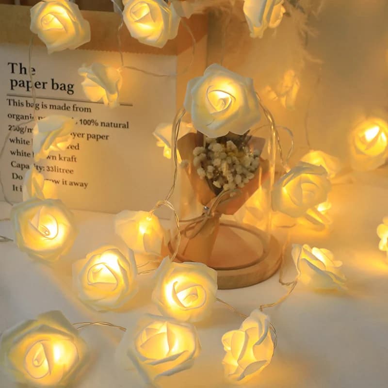 3m 20LED Rose Flower String Lights for Room Indoor Garden Ambient Lighting Holiday Decoration Night Light Without AA Battery