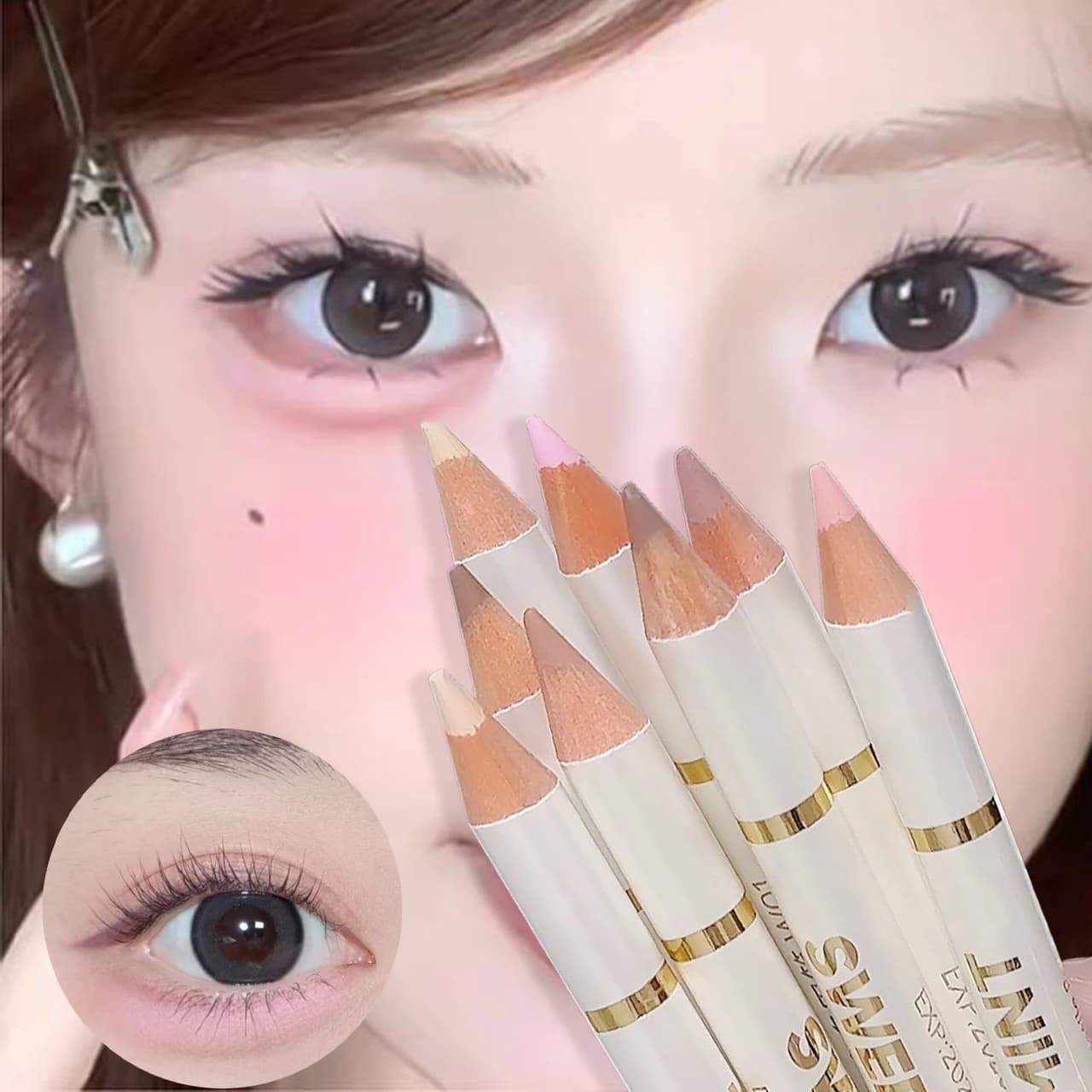 Matita Double Toe Lighting Aegyo Sal and Contorno Labbra, Stick Multipurpose for Natural Shade Pink Nude and Illuminating Eyebrow