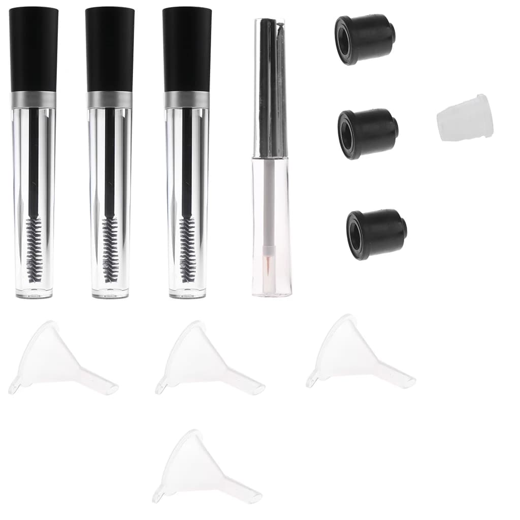 Empty bottle for mascara cream tube + opal container for eyeliner with wand funnel