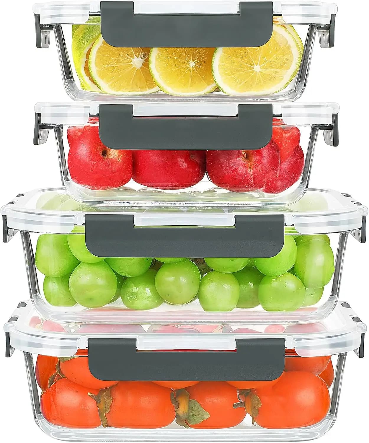 Set di 4 Contenitori in Vetro per Alimenti da 52oz e 22oz con Coperchi Ermetici, Senza BPA, Contenitori per Preparazione Pasti, Cottura e Servizio