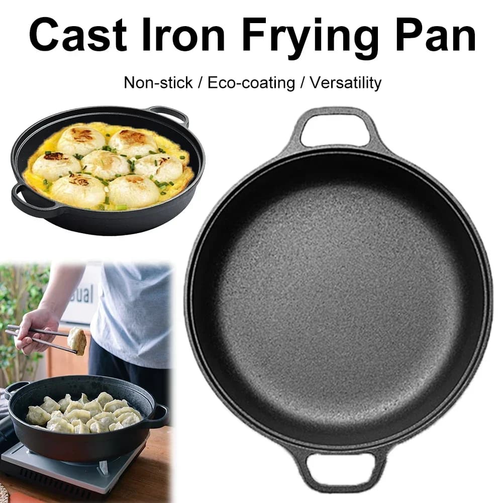 8.7/9.8/11/11.8inch Cast Iron Frying Pan with Double Handles Baking Tray Pre-Seasoned for Bread Baking Outdoor Cooking Camping