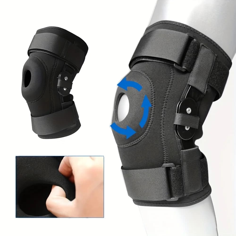 Ginocchiera con cerniera regolabile da 1 pezzo per uomo e donna - Design rotuleo aperto con stabilizzatori laterali incorporati, supporto per il ginocchio per lo sport