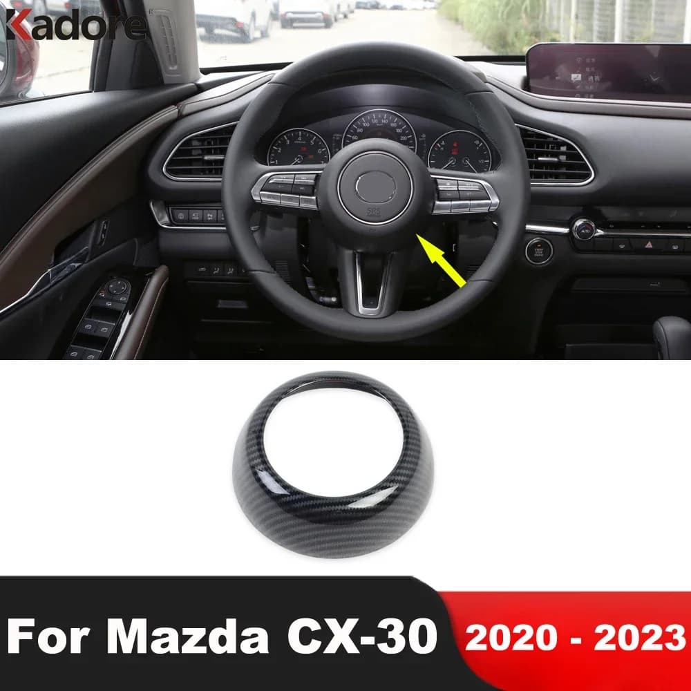 Decorazione del volante dell'auto Copertura Trim Per Mazda CX30 CX-30 2020 2021 2022 2023 Modanature interne in fibra di carbonio Accessori