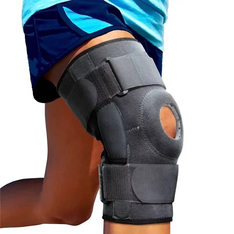 1 pz Ginocchiera Protector Pad con doppi stabilizzatori laterali in metallo Supporto per ginocchio ACL MCL Menisco Strappo Artrite Tendine Sollievo dal dolore