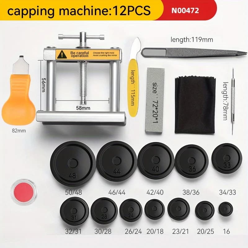 12 pz Orologio Tappatrice in Metallo Set Orologi da Polso da Tavolo Copertura Della Cassa Posteriore Pressa Vite, Chiudi Orologiai Strumenti di Riparazione A Mano Ki
