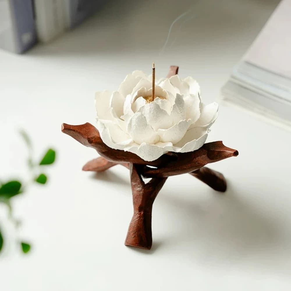 Porta Incenso in Ceramica Fatto a Mano a Forma di Camelia, Base per Incenso Modellata a Mano, Decorazione per Interni, Ornamento Aromaterapico per la Casa