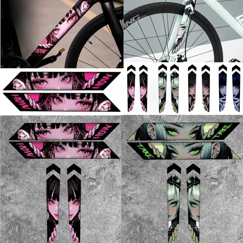 JDM Anime Eye Decals Waterproof Vinyl Stickers for Mountain Bike Frame Fork Top Tube Helmet Car Decoration
