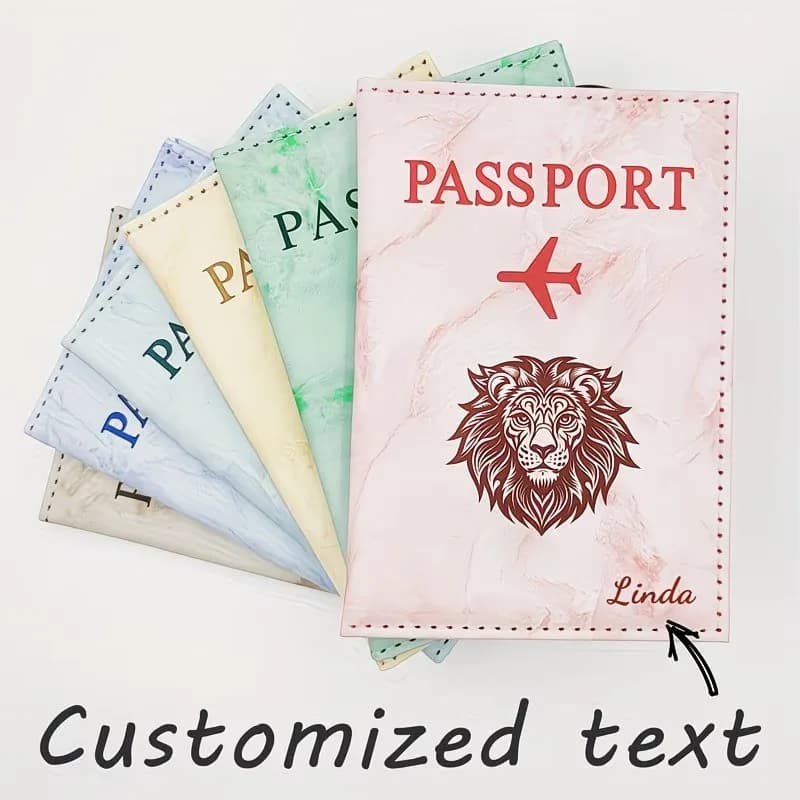 Personalized Text Passport Holder, Men's Women's Youth Lion Pattern Passport Cover Ticket Holder, Travel Flight Passport Bag