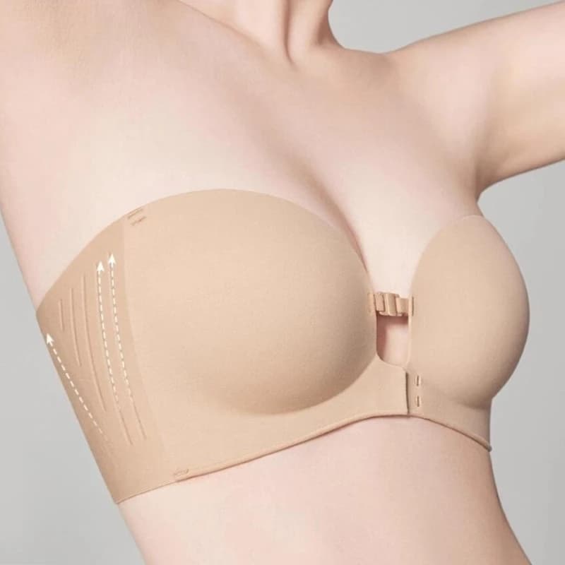 Reggiseni senza spalline con chiusura frontale per donna, reggiseno push-up senza cuciture, biancheria intima spessa e morbida, lingerie invisibile regolabile in tinta unita