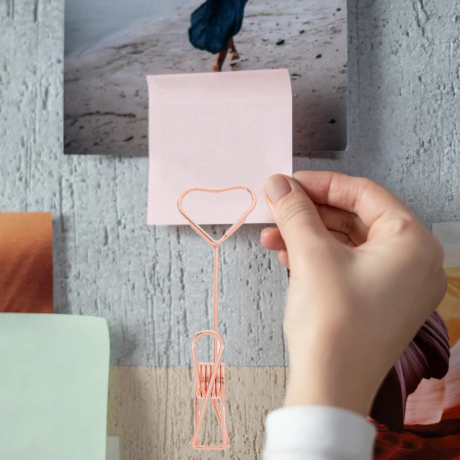 Set di 6 Porta-Notizie a Forma di Cuore, Clip in Metallo per Organizzazione Scrivania, Porta-Schede per Ufficio, Casa, Feste