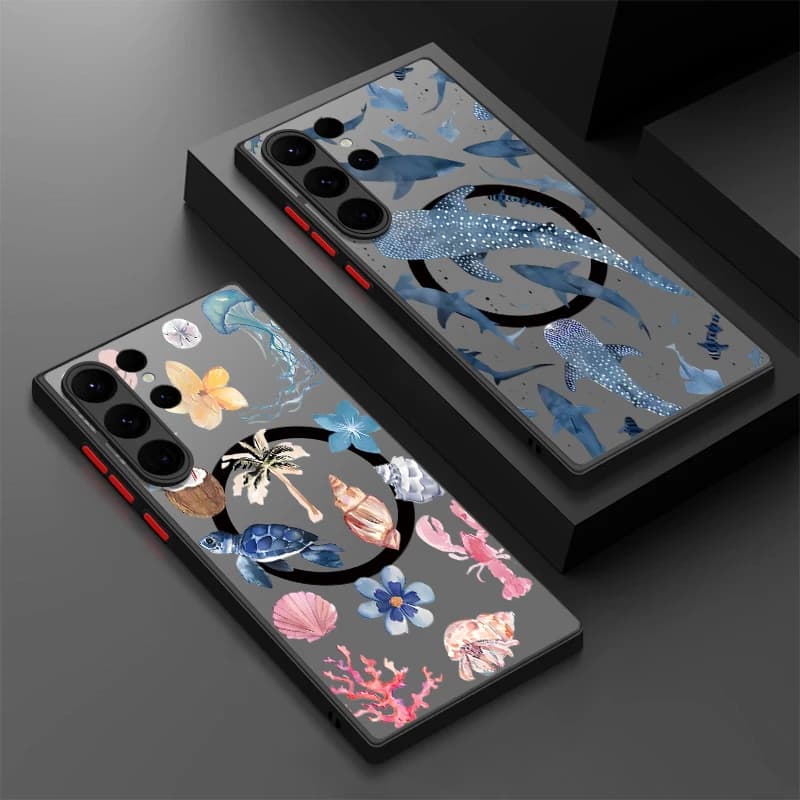 Custodia magnetica per telefono con stampa balena oceanica per Samsung Galaxy S25 Edge S24 S23 S22 S21 Ultra Plus S24 FE per Magsafe Iron Ring Cover